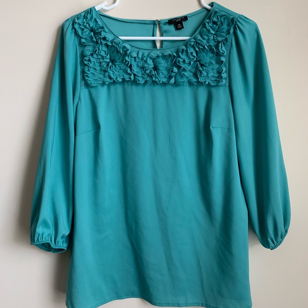 Ann Taylor Turquoise Blouse Shirt 8 Petite